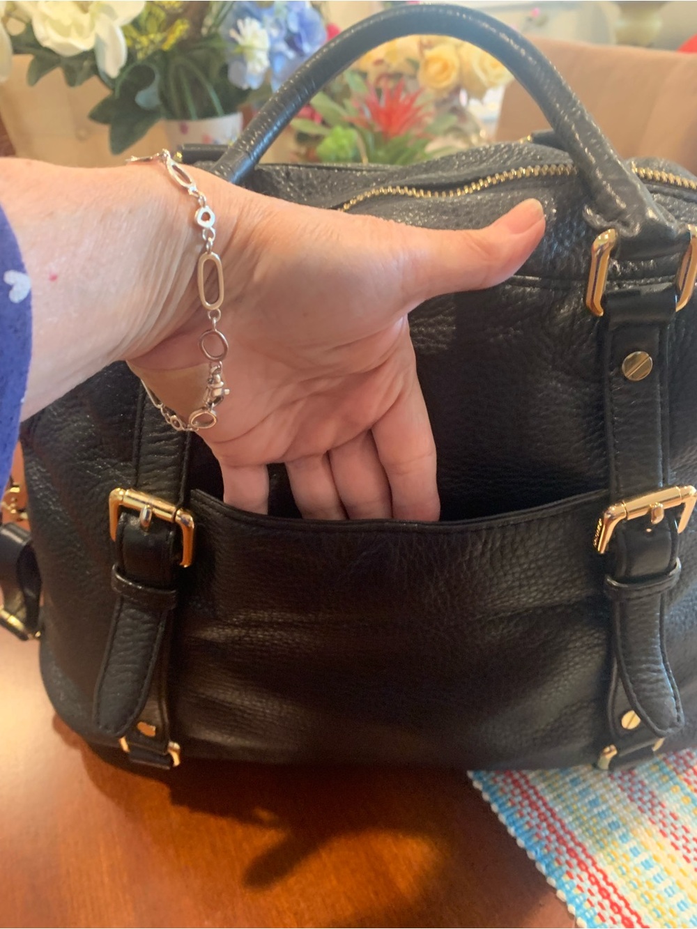 Michael Kors Large Black Leather Satchel with Gold Hardware - Picture 11 of 13